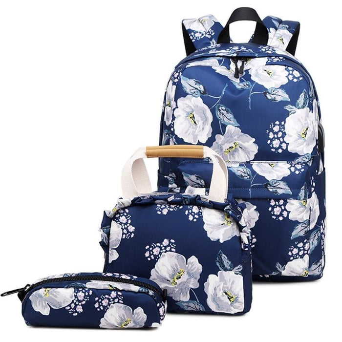 3 Piece Small Fresh Printed Backpack Set For Students