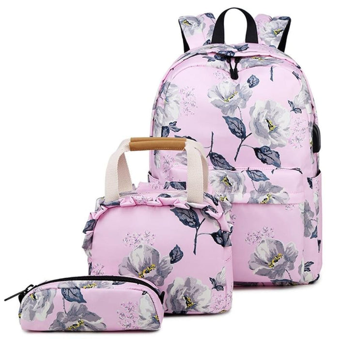 3 Piece Small Fresh Printed Backpack Set For Students