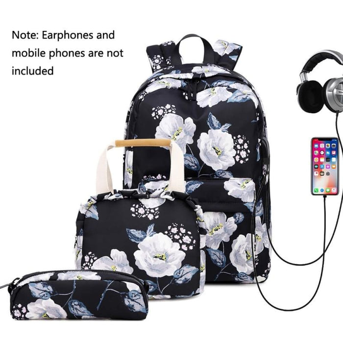 3 Piece Small Fresh Printed Backpack Set For Students