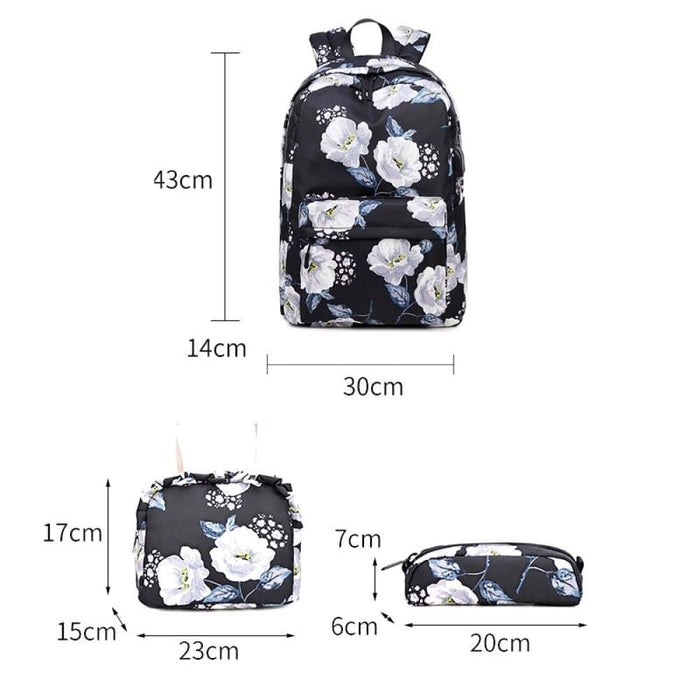 3 Piece Small Fresh Printed Backpack Set For Students