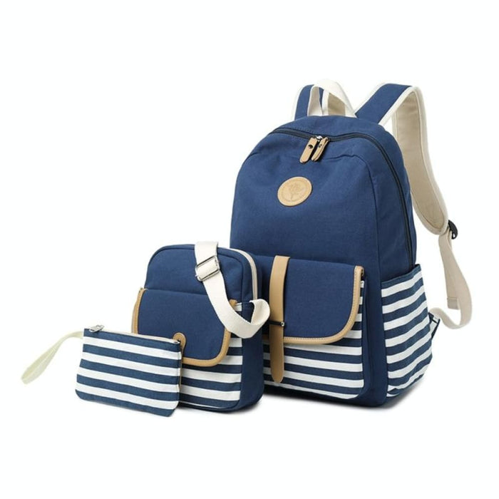 3 Piece Striped Canvas Backpack Set For Students