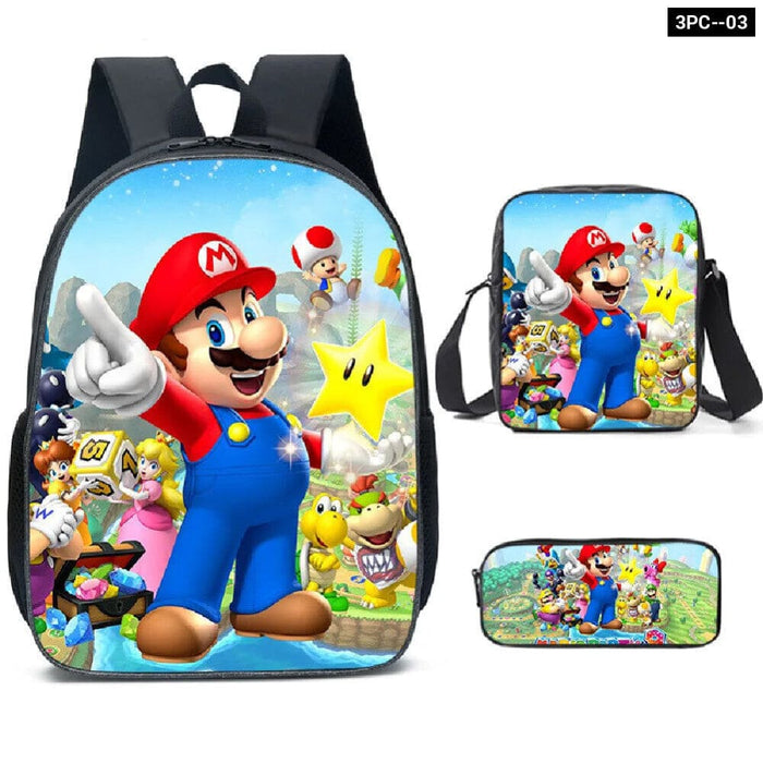 3 Piece Super Mario Schoolbag Set For Kids