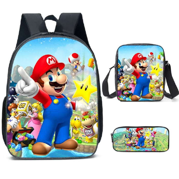 3 Piece Super Mario Schoolbag Set For Kids