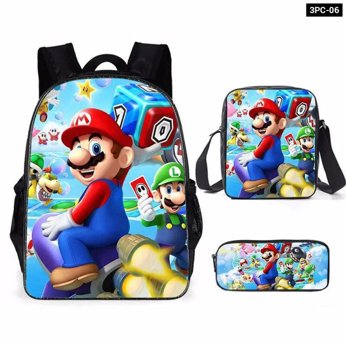 3 Piece Super Mario Schoolbag Set For Kids