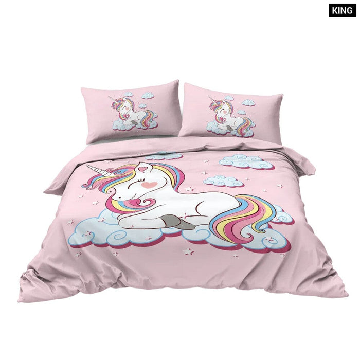 3 Piece Unicorn Bedding Set Duvet Cover With 2 Pillow Shams