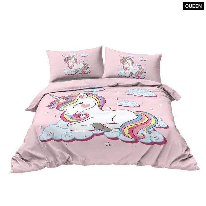 3 Piece Unicorn Bedding Set Duvet Cover With 2 Pillow Shams