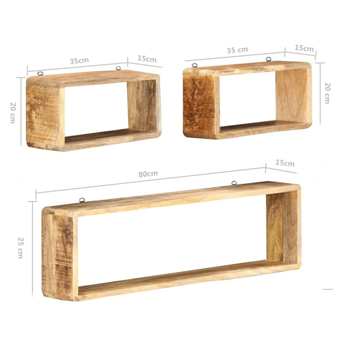 3 Piece Wall Cube Shelf Set Soild Mango Wood Xnpnaa