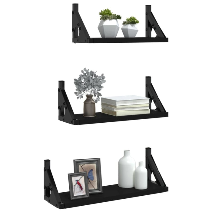 3 Piece Wall Shelf Set Black Engineered Wood Ntlton