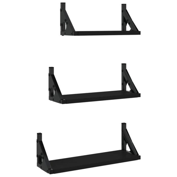 3 Piece Wall Shelf Set Black Engineered Wood Ntlton