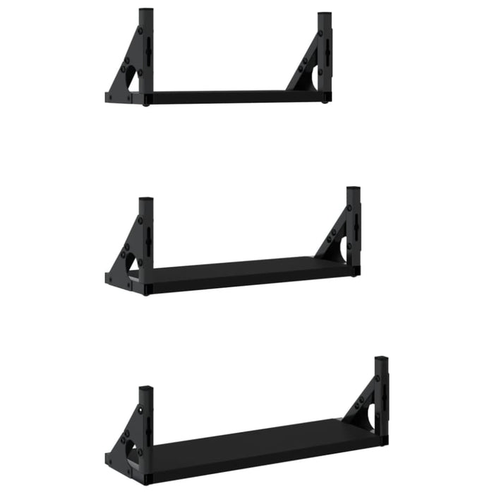 3 Piece Wall Shelf Set Black Engineered Wood Ntlton