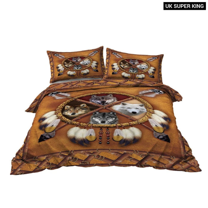 3 Piece Wolf Design Bedding Set Duvet Cover With 2 Pillow