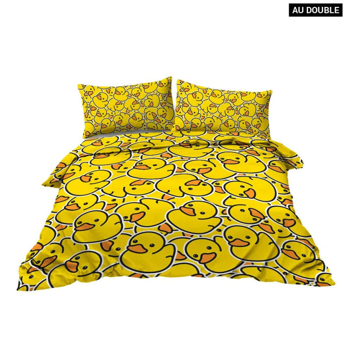 3 Piece Yellow Duck Design Bedding Set Duvet Cover With 2