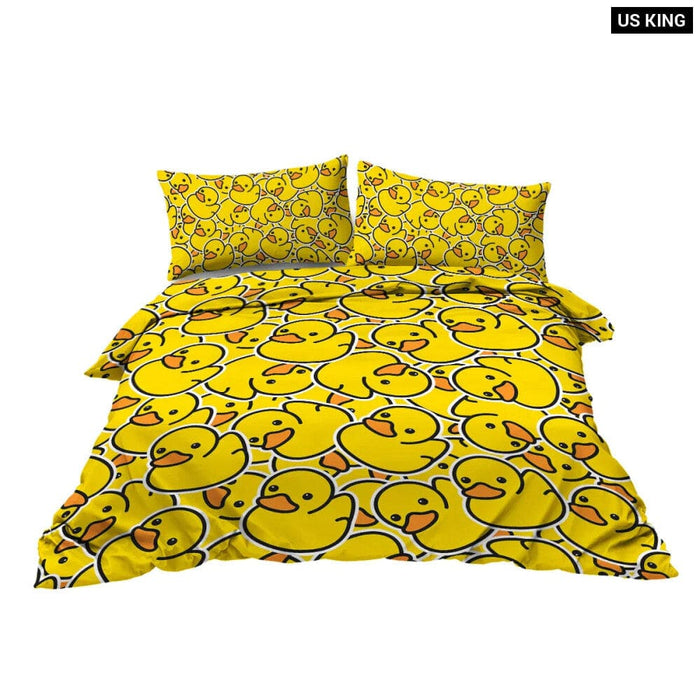 3 Piece Yellow Duck Design Bedding Set Duvet Cover With 2