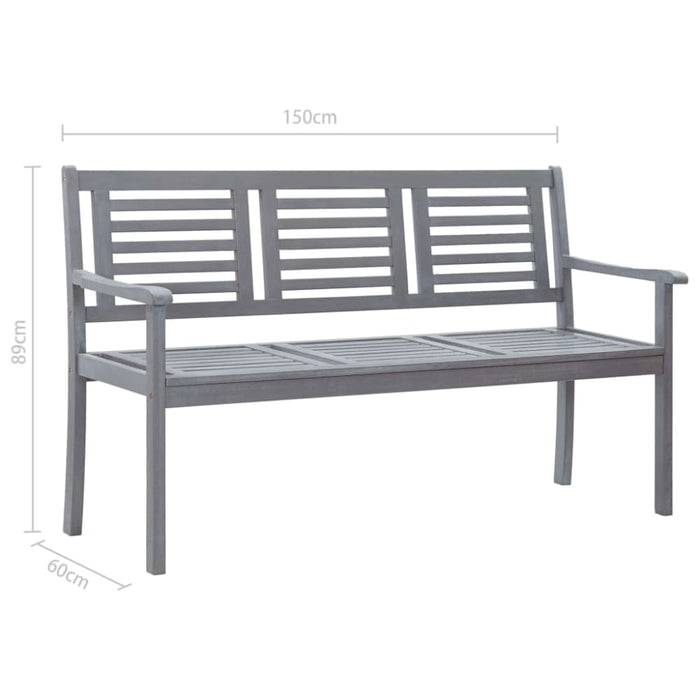 3-seater Garden Bench 150 Cm Grey Solid Eucalyptus Wood