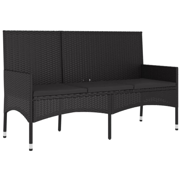 3-seater Garden Bench With Cushions Black Poly Rattan Tokaka