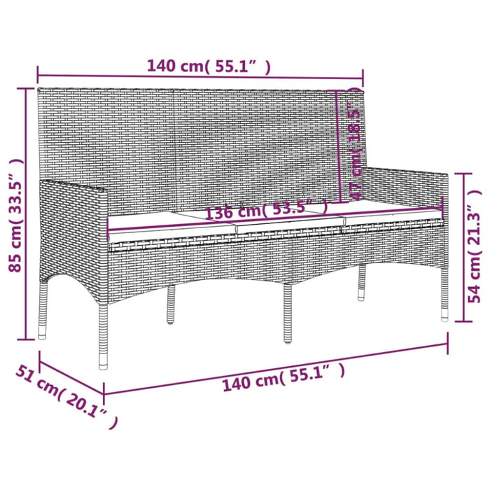 3-seater Garden Bench With Cushions Black Poly Rattan Tokakx