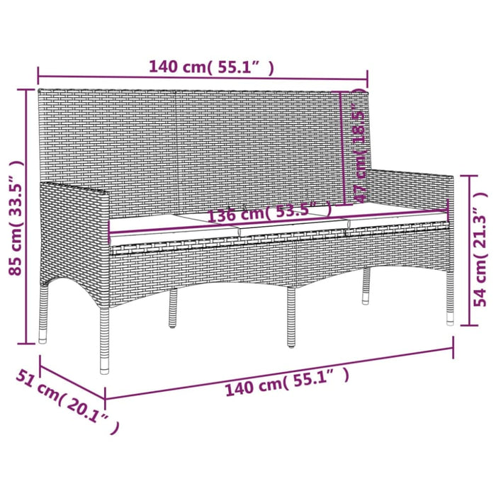 3-seater Garden Bench With Cushions Grey Poly Rattan Tokakt