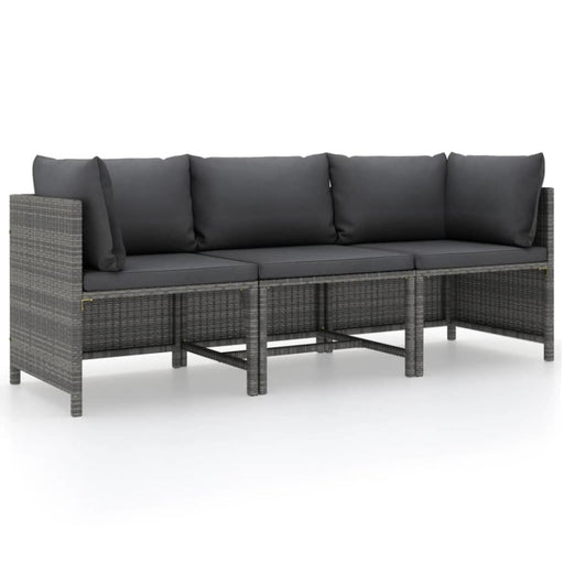 3-seater Garden Sofa With Cushions Grey Poly Rattan Totakk