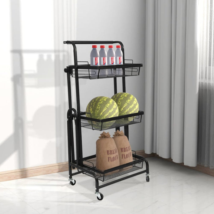 Goslash Picks 3 Tier Kitchen Trolley Cart Swivel Black