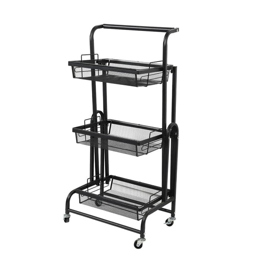 Goslash Picks 3 Tier Kitchen Trolley Cart Swivel Black