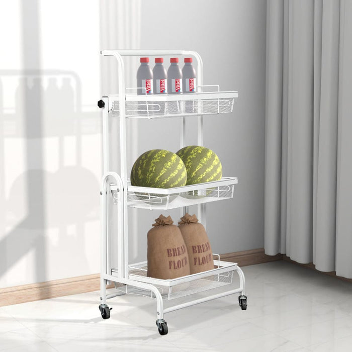 Goslash Picks 3 Tier Kitchen Trolley Cart Swivel White