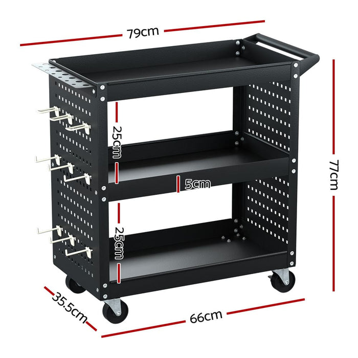 3-tier Tool Cart Storage Trolley Toolbox Workshop Garage