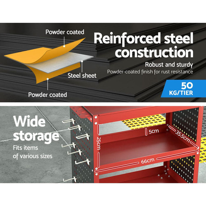 3-tier Tool Cart Trolley Toolbox Workshop Garage Storage