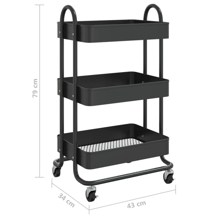 3-tier Trolley Black 43x34x79 Cm Steel Ttpnlp