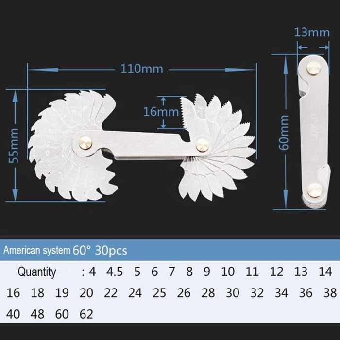 30 Pcs Us Screw Pitch Thread Blades 60 Degrees Cr Stainless