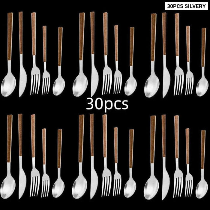 30 Piece Stainless Steel Wooden Handle Cutlery Set