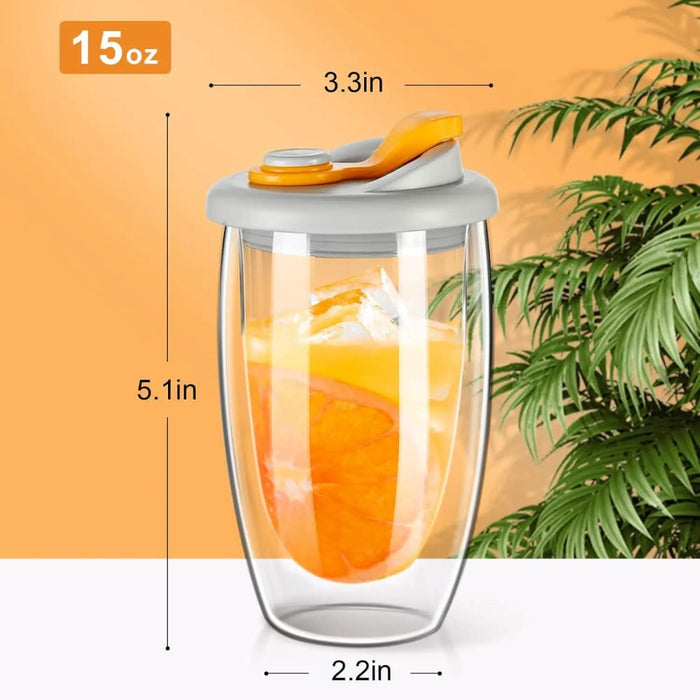 350ml/450ml Double Glass Cup With Lid