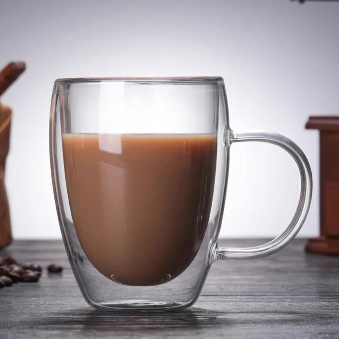 350ml Double Glass Coffee Cup With Handle