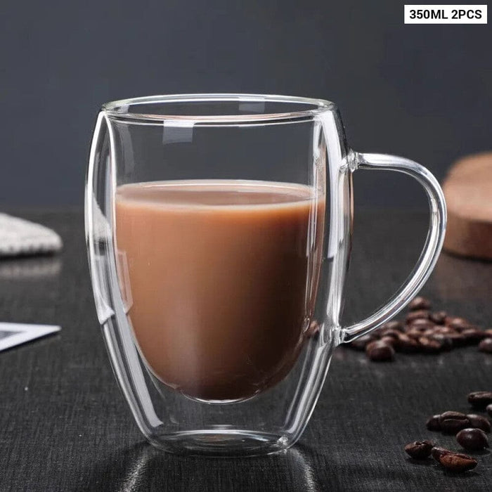 350ml Double Glass Coffee Cup With Handle