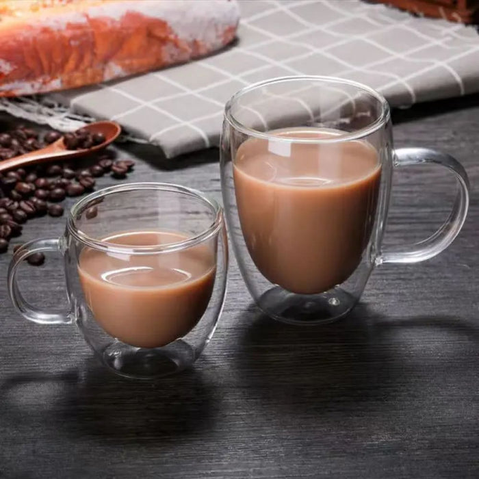 350ml Double Glass Coffee Cup With Handle