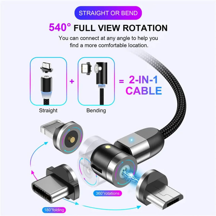 360 180 Rotating Magnetic Usb Fast Charging Cable Type