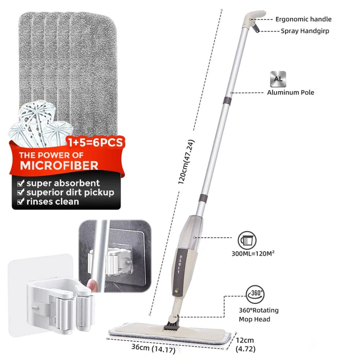 360 Degree Spray Floor Mop With Reusable Microfiber Pads