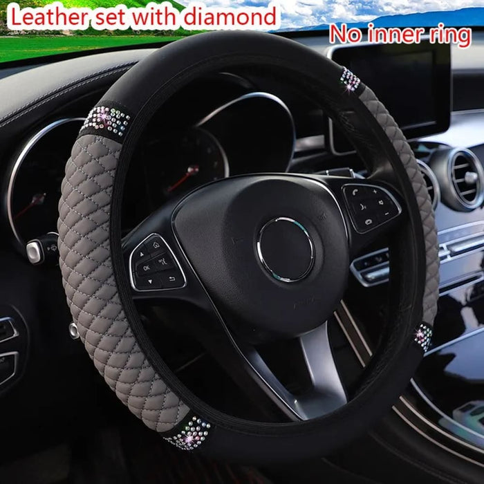 3d Leather Car Steering Wheel Cover 37 38cm Diamond