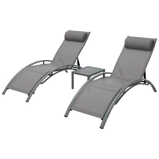 3pc Sun Lounge Outdoor Lounger Steel Table Chairs Patio