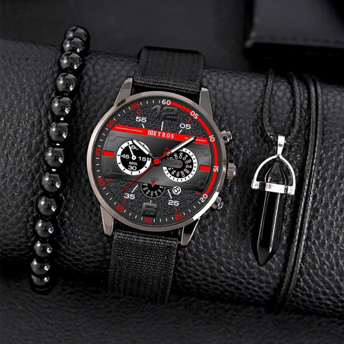 3pcs Set Fashion Mens Bracelet Necklace Watches Men