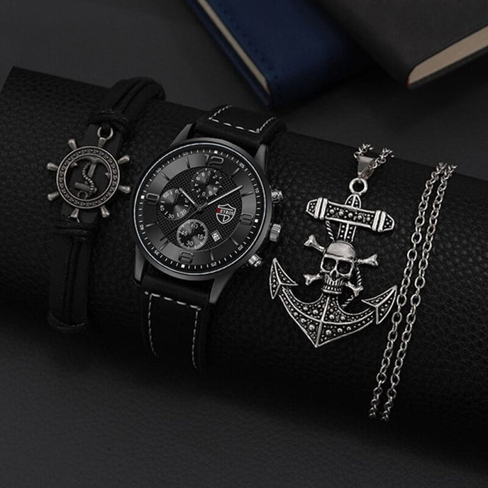 3pcs Set Fashion Mens Calendar Watches Luxury Men Business