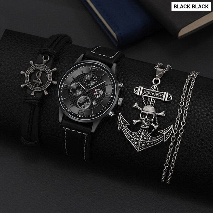 3pcs Set Fashion Mens Calendar Watches Luxury Men Business