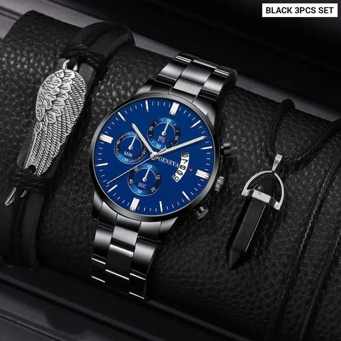 3pcs Set Fashion Mens Calendar Watches Luxury Men Business