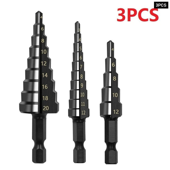 3pcs Hss Steel Titanium Coated Step Drill Bits 3 12mm 4