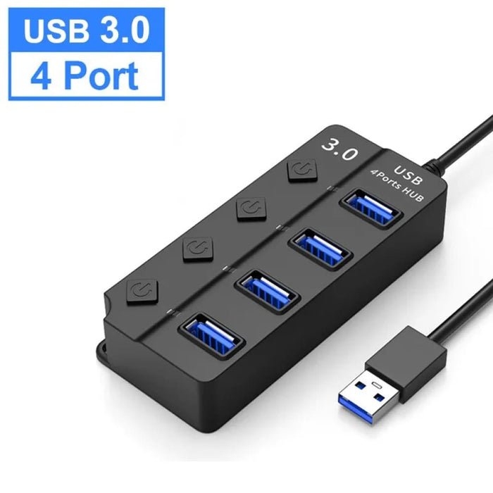 4 In 1 Usb Hub With Independent Power Switch And 30cm Cable