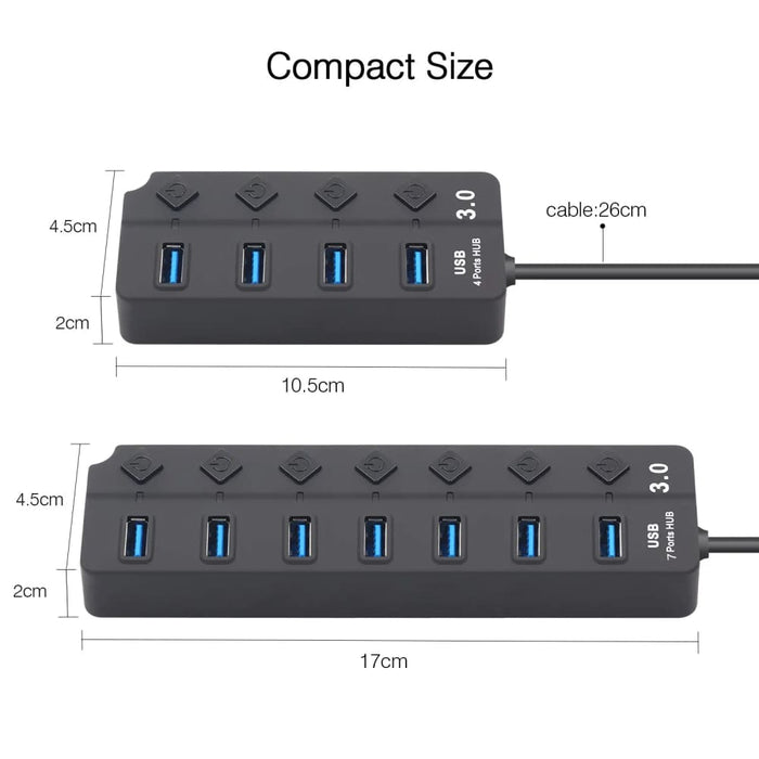 4 In 1 Usb Hub With Independent Power Switch And 30cm Cable