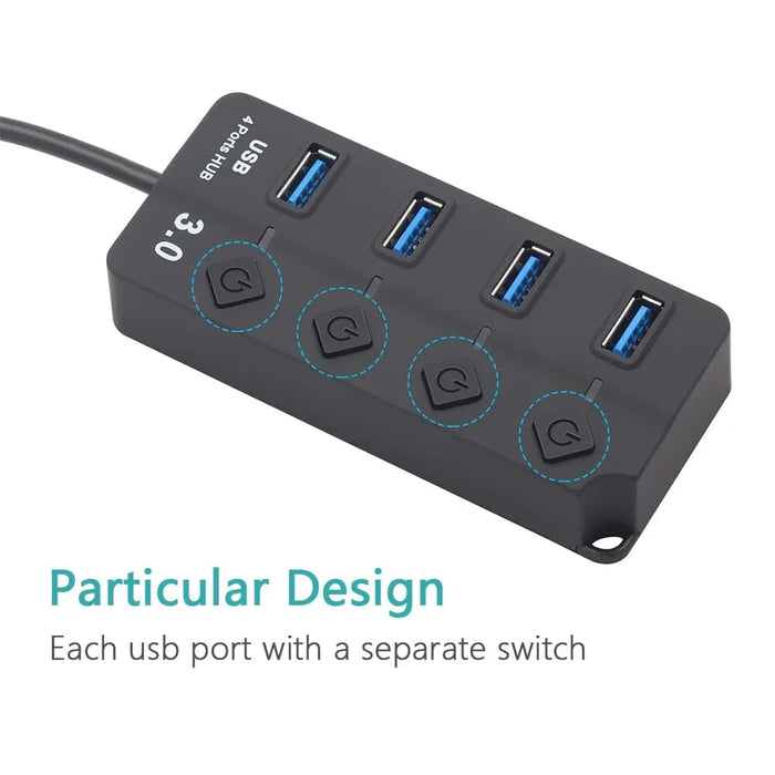 4 In 1 Usb Hub With Independent Power Switch And 30cm Cable