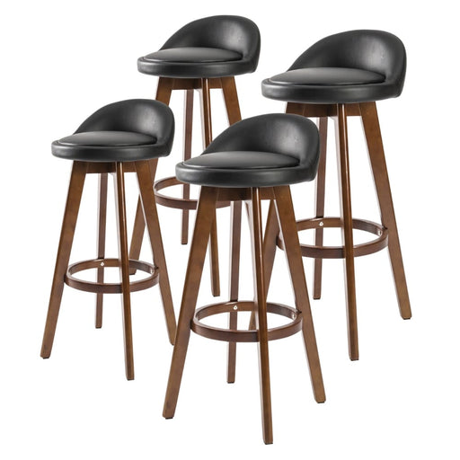 4 Set 72cm Black Brown Wooden Bar Stool Leila Leather