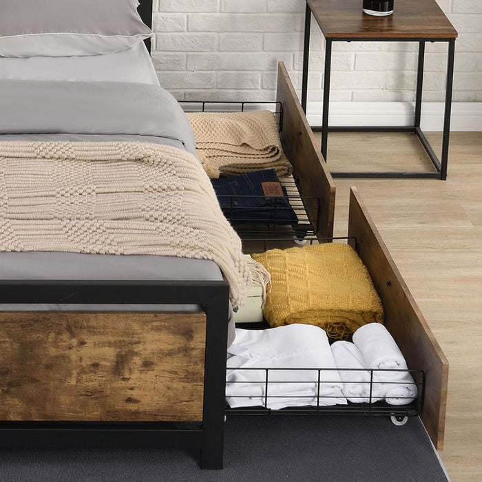4 Double Bed Frame Storage Drawers Metal Wooden Wood Bonus