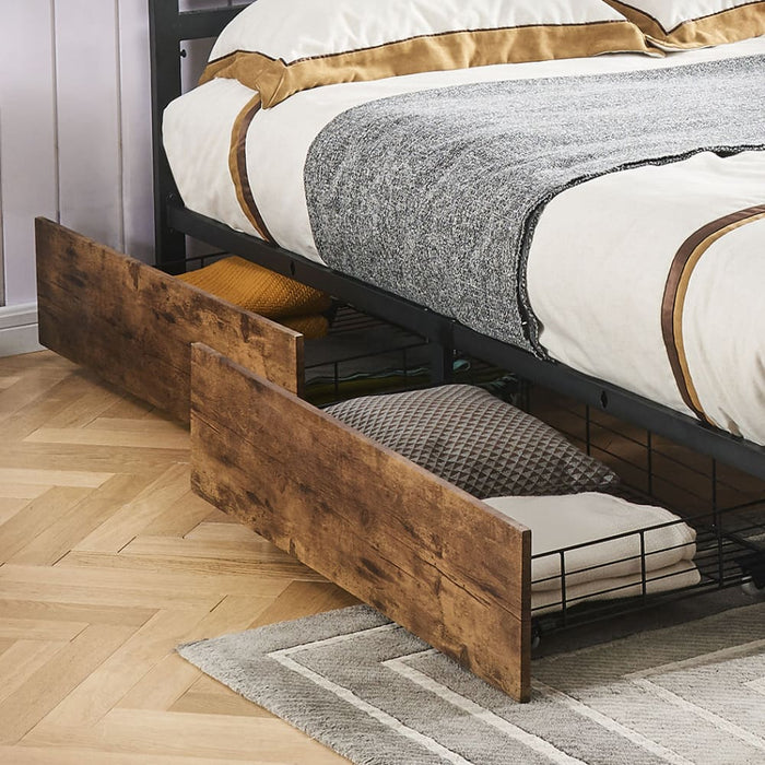 4 Double Bed Frame Storage Drawers Metal Wooden Wood Bonus