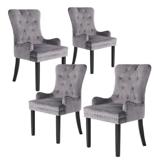 4 Set Grey French Provincial Dining Chair Ring Studded